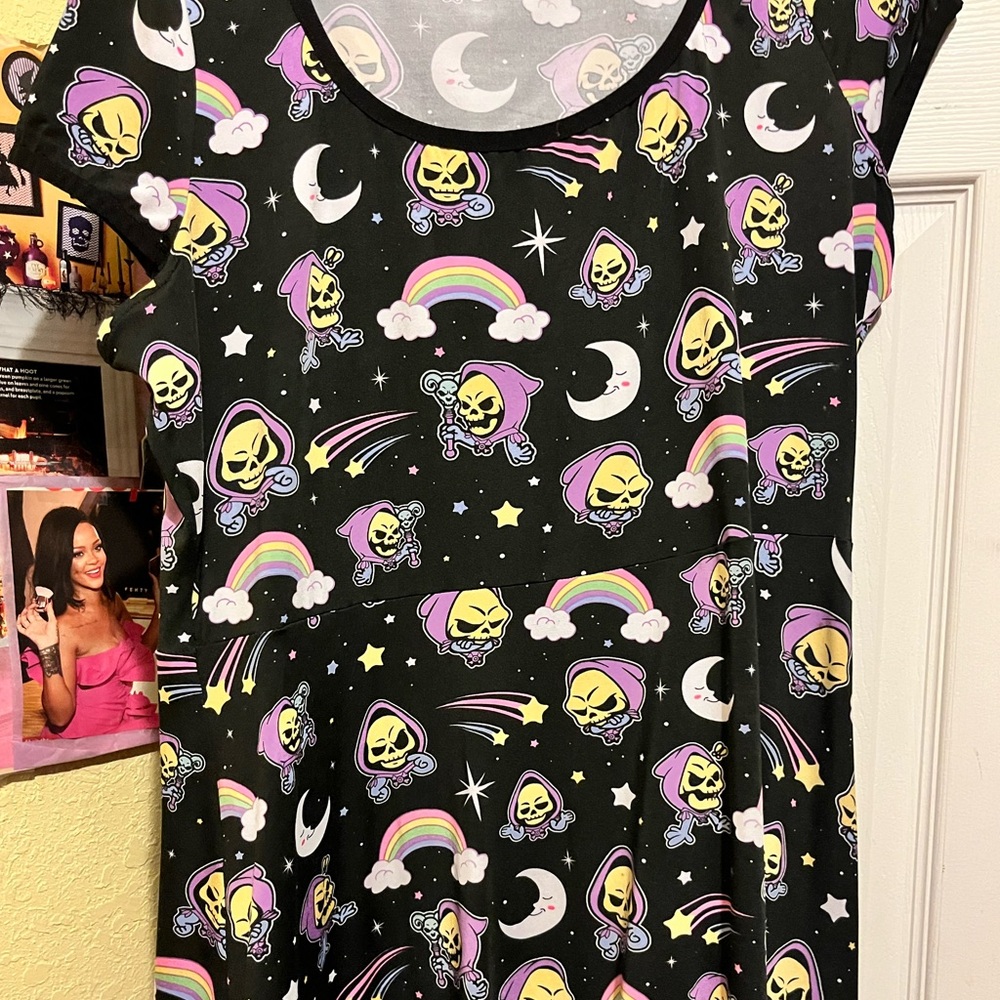 Killstar Gray Dress with Skull and Rainbow Design